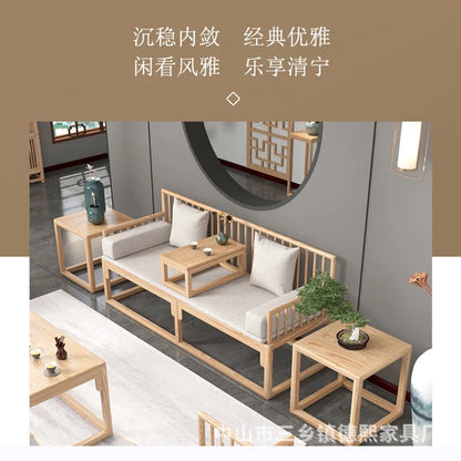 Han Solid Wood New Chinese Sofa Combination Living Room Zen Bed Hotel Homestay Push
