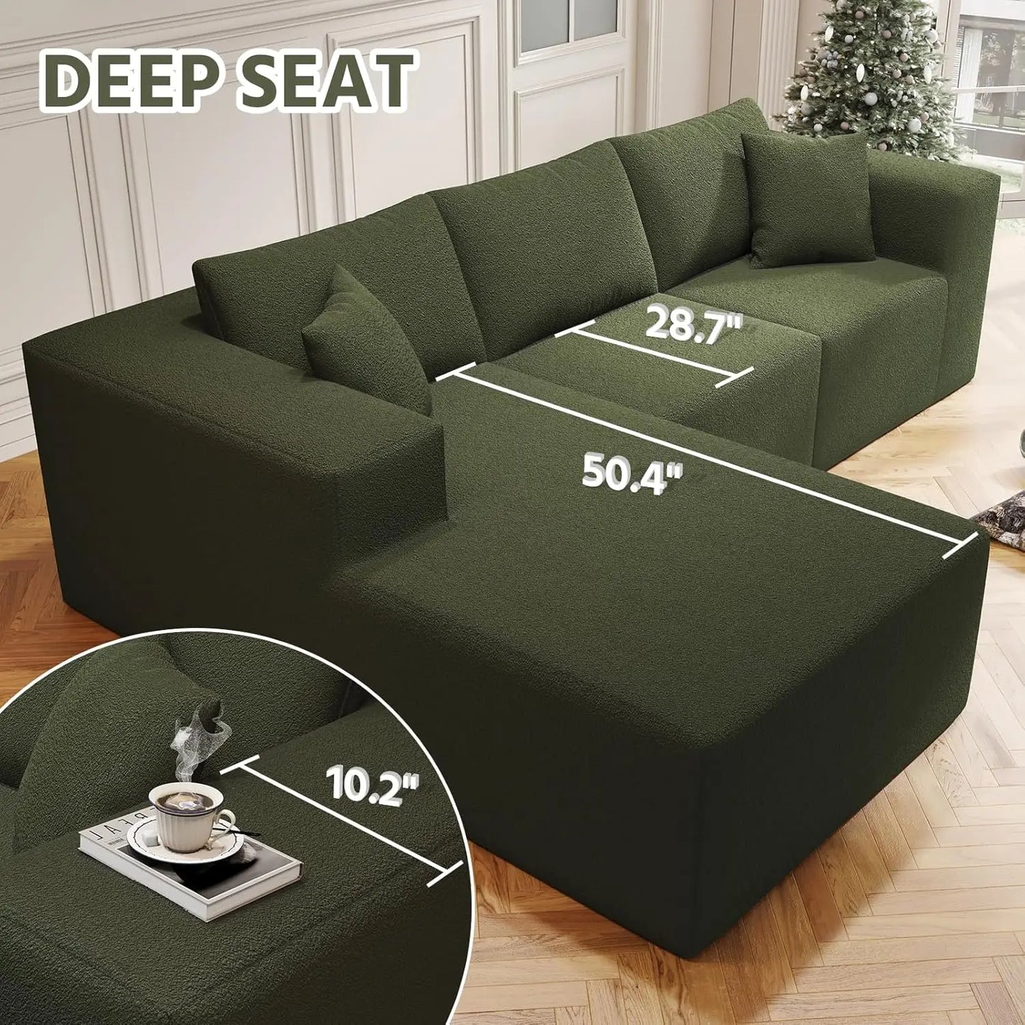 108" Cloud Sectional Couch with L-Shape Chaise,4 Seat Modern Modular Sofa with Deep Seat,Upholstered Couches for Living Room Bed