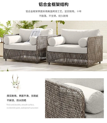Asmt52 Southeast Asian Style Outdoor Rattan Sofa for Courtyard, Balcony, Garden, Terrace, Designer Sunroom, Leisure Rattan Sofa