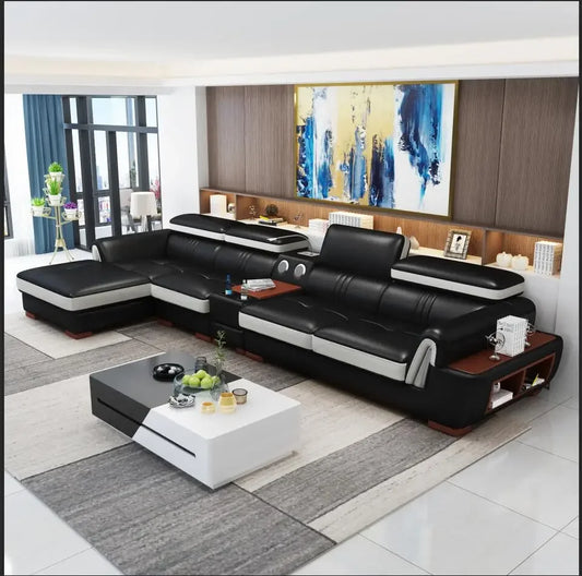 A New Design Fashion Leather and Cloth Combination Furniture Living Room Sofa