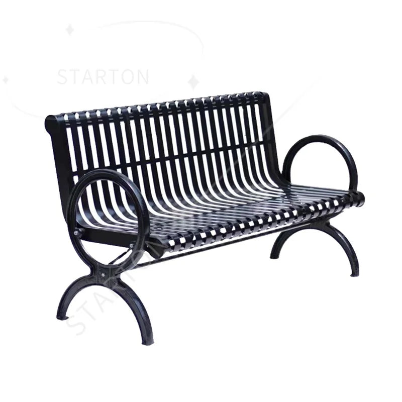High Quality Modern European Style Durable Black Metal Outdoor Lawn Bench for Park & Gym Use