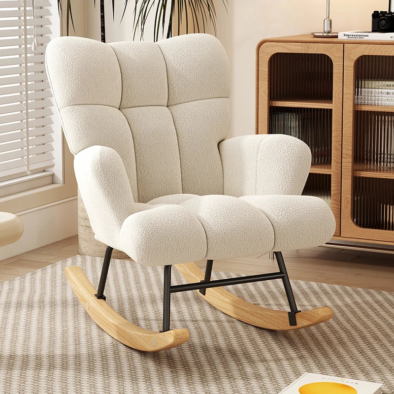 Rocking Chair Leisure Chair, High-Back Armchair with Padded Seat, Velvet Fabric, Solid Wood, Soft-Covered Rocking Chair for Office