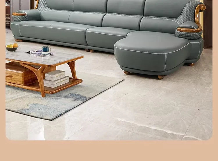 Modern minimalist, ebony leather sofa, new Chinese combination