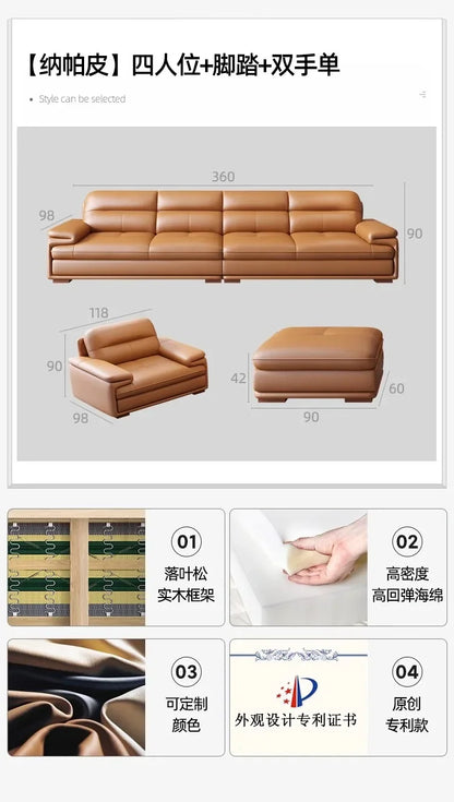 Nordic Italian light luxury leather sofa with a top layer of cowhide, modern and minimalist living room size,  art sofa
