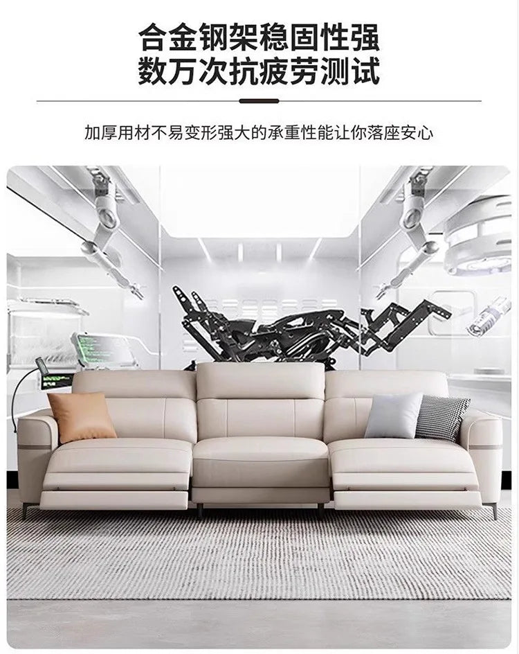 Leather electric sofa function: zero wall sofa, living room top layer cowhide size adjustable inline sofa