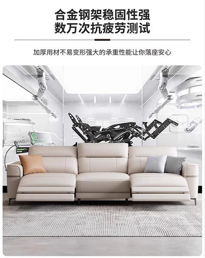 Leather electric sofa function: zero wall sofa, living room top layer cowhide size adjustable inline sofa