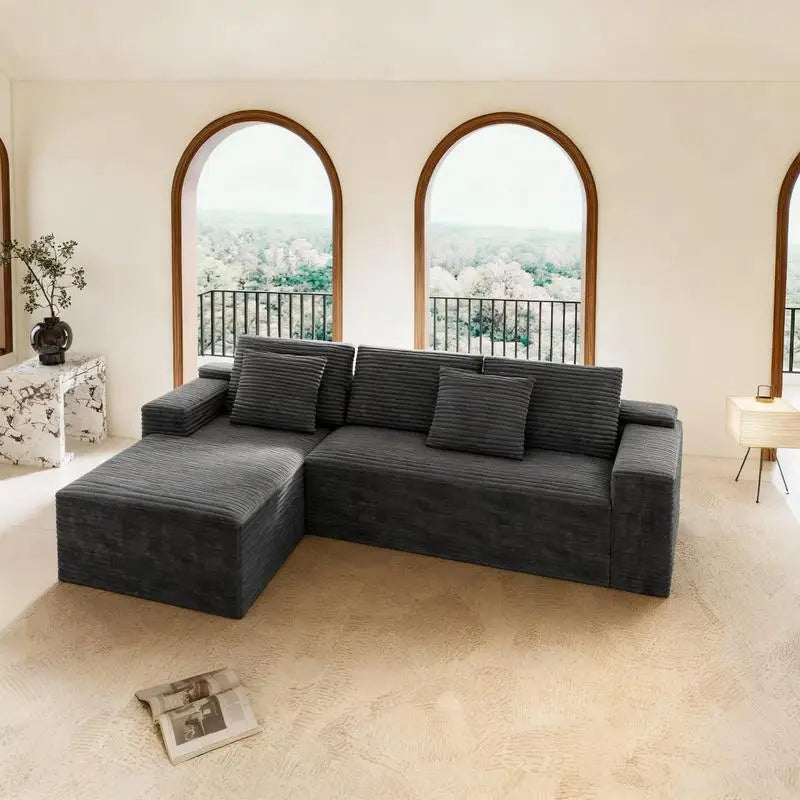 Modular Sectional Sofa - Upholstered Couch for Living Room and Bedroom, No Assembly Required, 2PC Combo, Plush Corduroy Fabric,