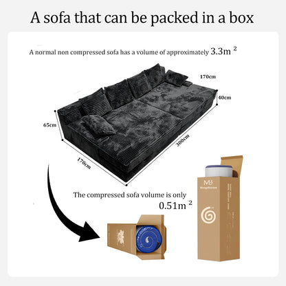 Ultra Vacuum Rolled Couch for Villa Upholstered Furniture Set Super Large & Super Soft Pure Sponge Fabric Compressed Sofa