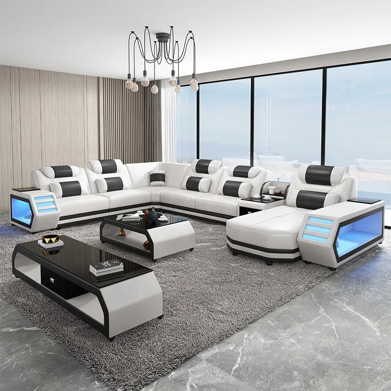 Modern multi-functional storage sofa living room with led lights large apartment sofa combination home