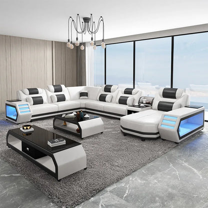 Modern multi-functional storage sofa living room with led lights large apartment sofa combination home