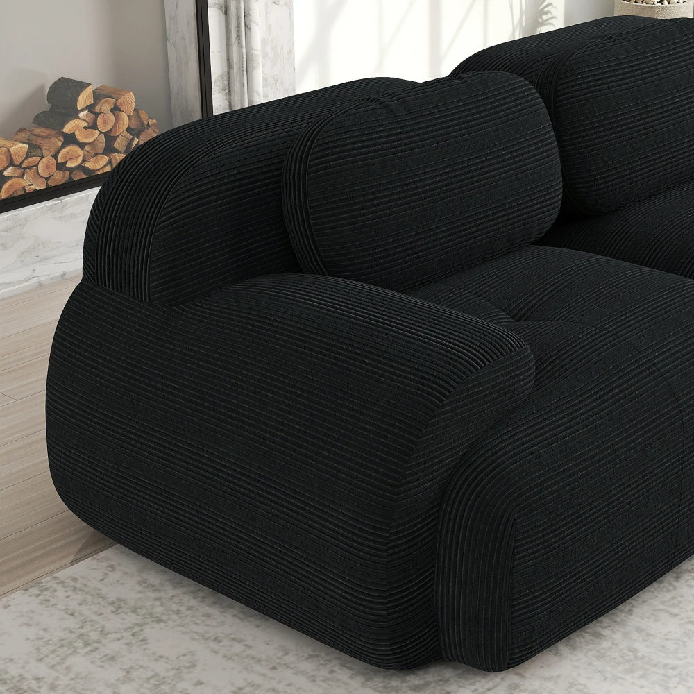 82'' Corner Sofa in Soft Cord Fabric, Modular Combined with Curved Armrests, Without Mounting, Highly Elastic Foam Upholstery
