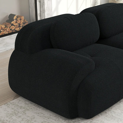 82'' Corner Sofa in Soft Cord Fabric, Modular Combined with Curved Armrests, Without Mounting, Highly Elastic Foam Upholstery