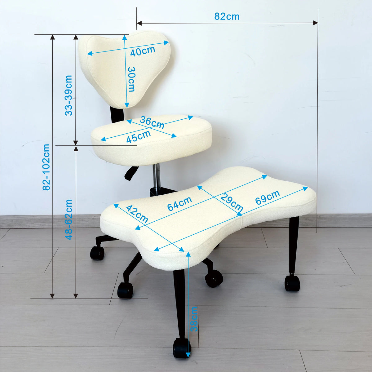 Cross Legged Chair - Meditation Chair With Wheels  ADHD Chair Height Adjustable Seat  Adjustable Footstool