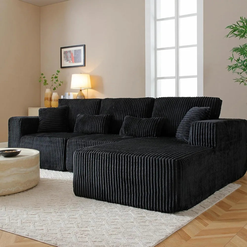 Modular Sectional Sofa Cloud Sectional Couch, 107" Comfy Fluffy L Shaped Dark Black Couches for Living Room