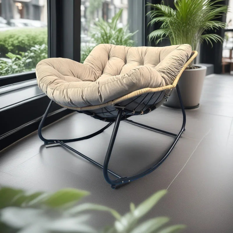 PE Rattan Weave Rocking Chair Lie Down or Sleep Lunch Break Chair Living Room Balcony Chaise Longue Adult Kid Recliner Lazy Sofa
