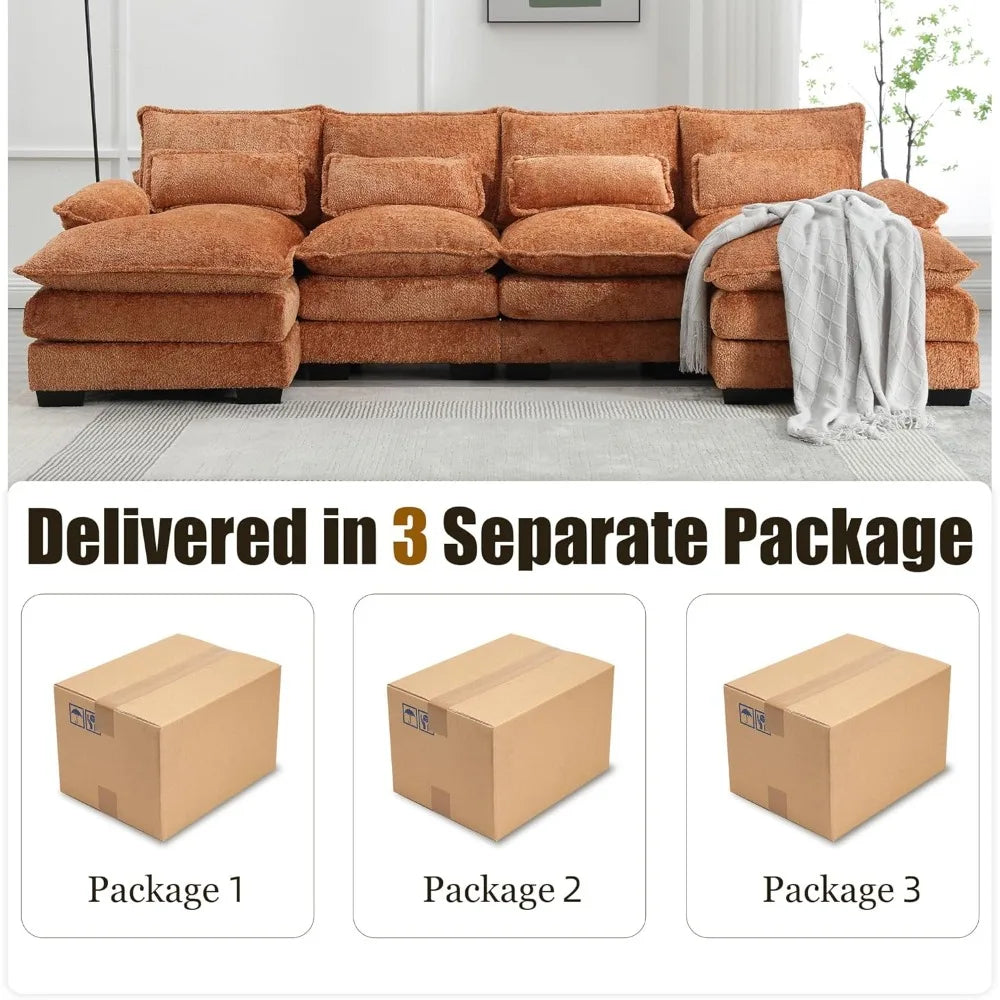 U-Shaped Sectional Couch, Modern Chenille Extra Large Modular Sofa with 4 Cushions,Memory Foam Funiture Set with Double Lounger