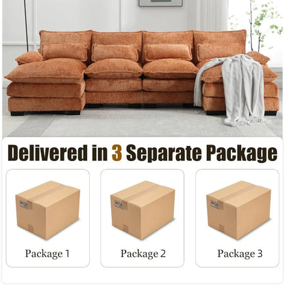 U-Shaped Sectional Couch, Modern Chenille Extra Large Modular Sofa with 4 Cushions,Memory Foam Funiture Set with Double Lounger