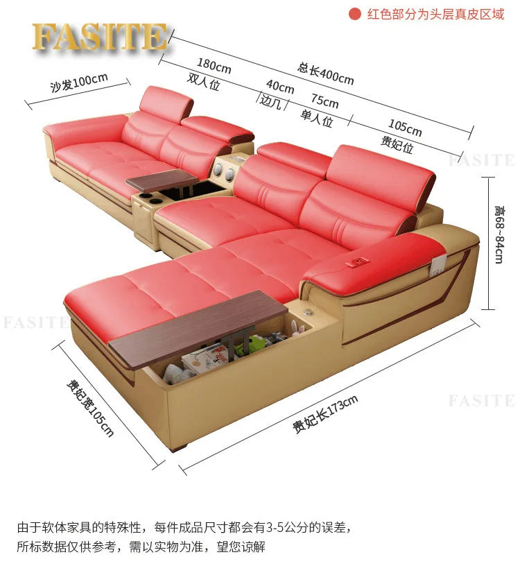 Living Room Sofa set furniture real genuine cow leather sofas bluetooth puff asiento muebles de sala canape L shape sofa cama