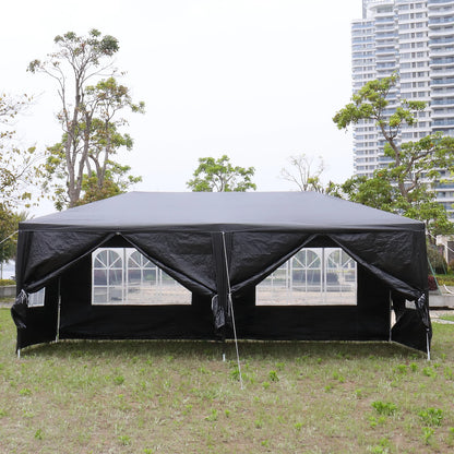 10 x 20 ft Outdoor Party Tent with 6 Removable Sidewalls Waterproof Canopy Patio Wedding Gazebo Heavy Duty Iron Frame Black