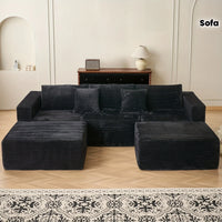 110.24-inch modular combination sofa U-shaped sofa with lounge chair striped fabric four-seater soft cushion sofa for living