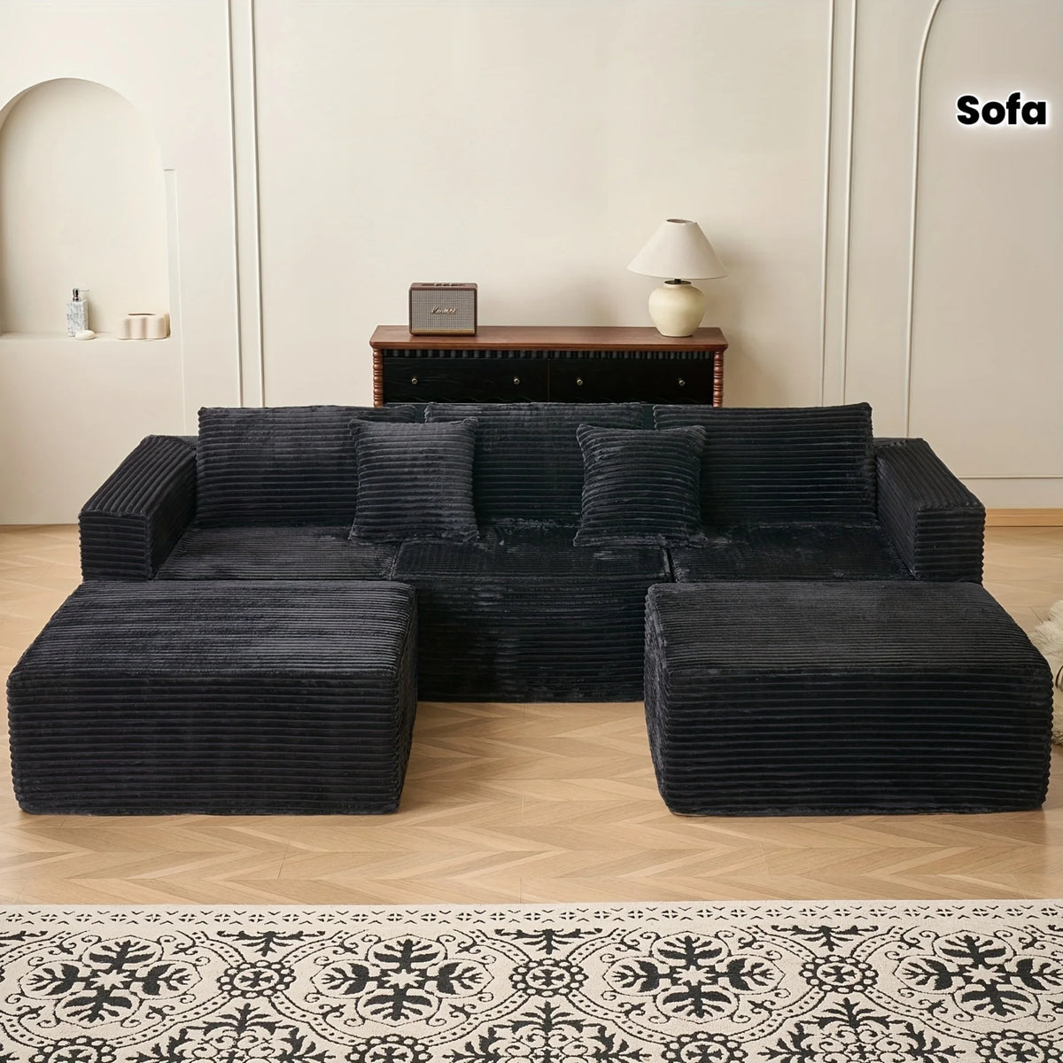 110.24-inch modular combination sofa U-shaped sofa with lounge chair striped fabric four-seater soft cushion sofa for living