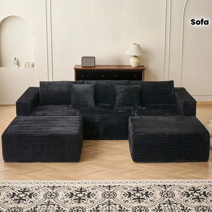 110.24-inch modular combination sofa U-shaped sofa with lounge chair striped fabric four-seater soft cushion sofa for living