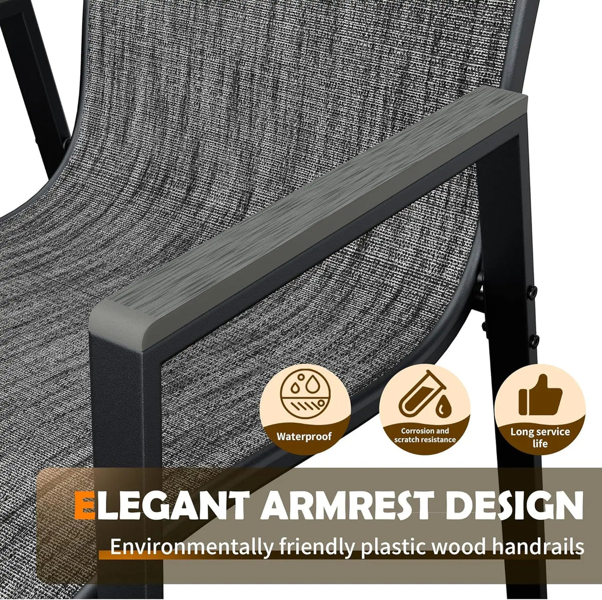 Patio Chairs Set of 4, Stackable Outdoor Chairs with All Weather Breathable Textilene, High Back Metal Frame