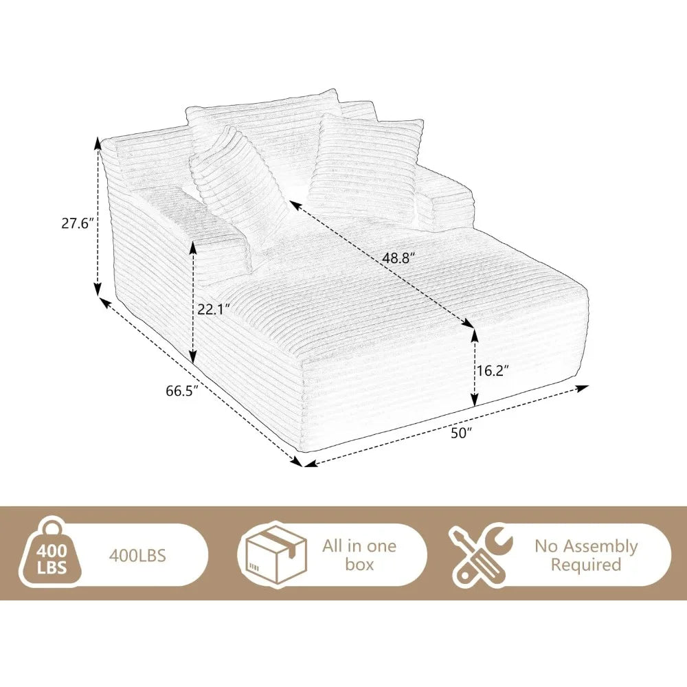 oversized chaise lounge chair indoor, comfy lounge sofa upholstered boneless couch bed with throw pillows and armrests, corduro