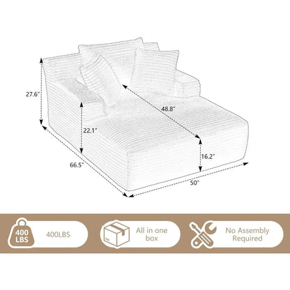 oversized chaise lounge chair indoor, comfy lounge sofa upholstered boneless couch bed with throw pillows and armrests, corduro