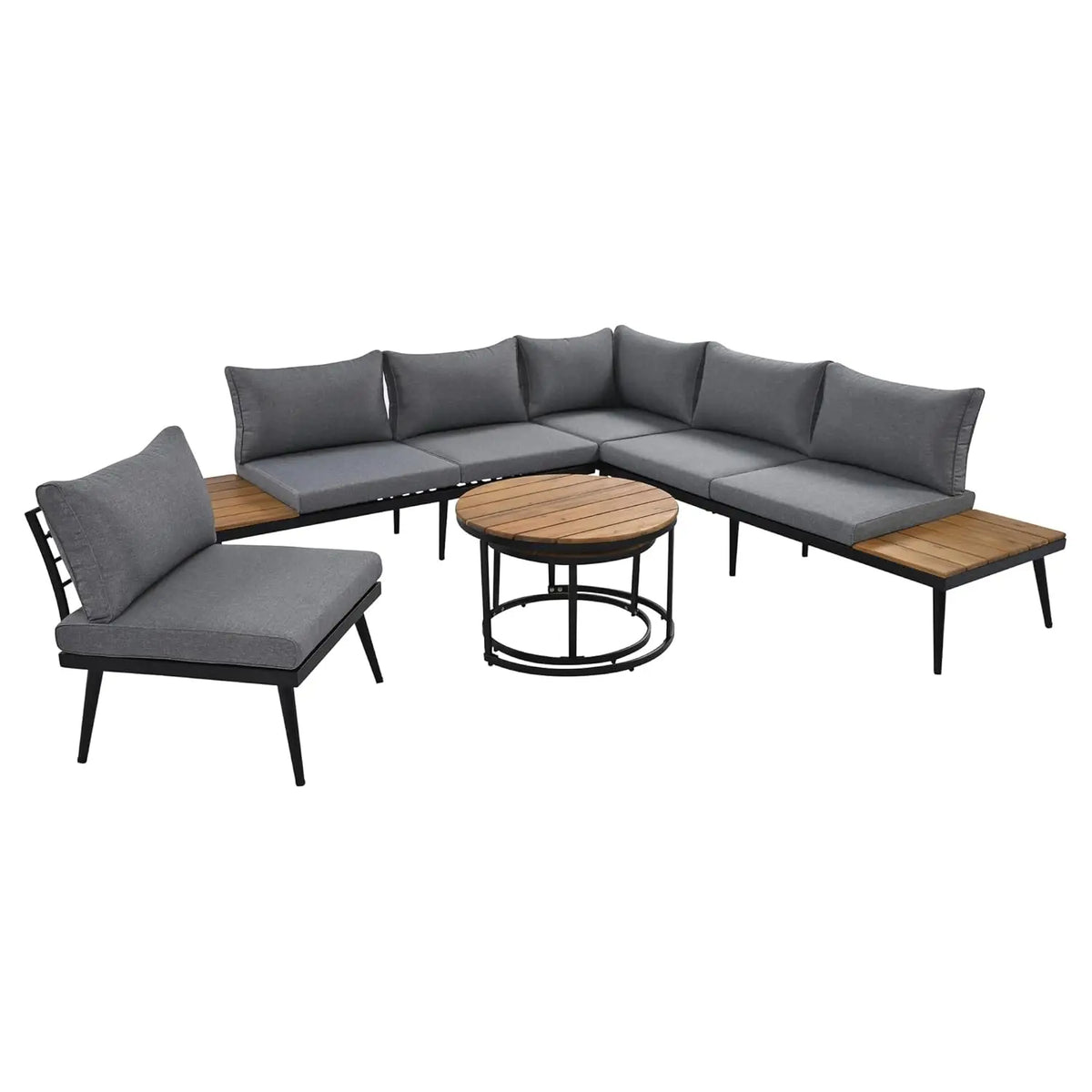 Modern Patio Furniture Set, 6-Piece Outdoor Sectional Sofa Set with Round Nesting Coffee Tables and Seating Sofa, Customized