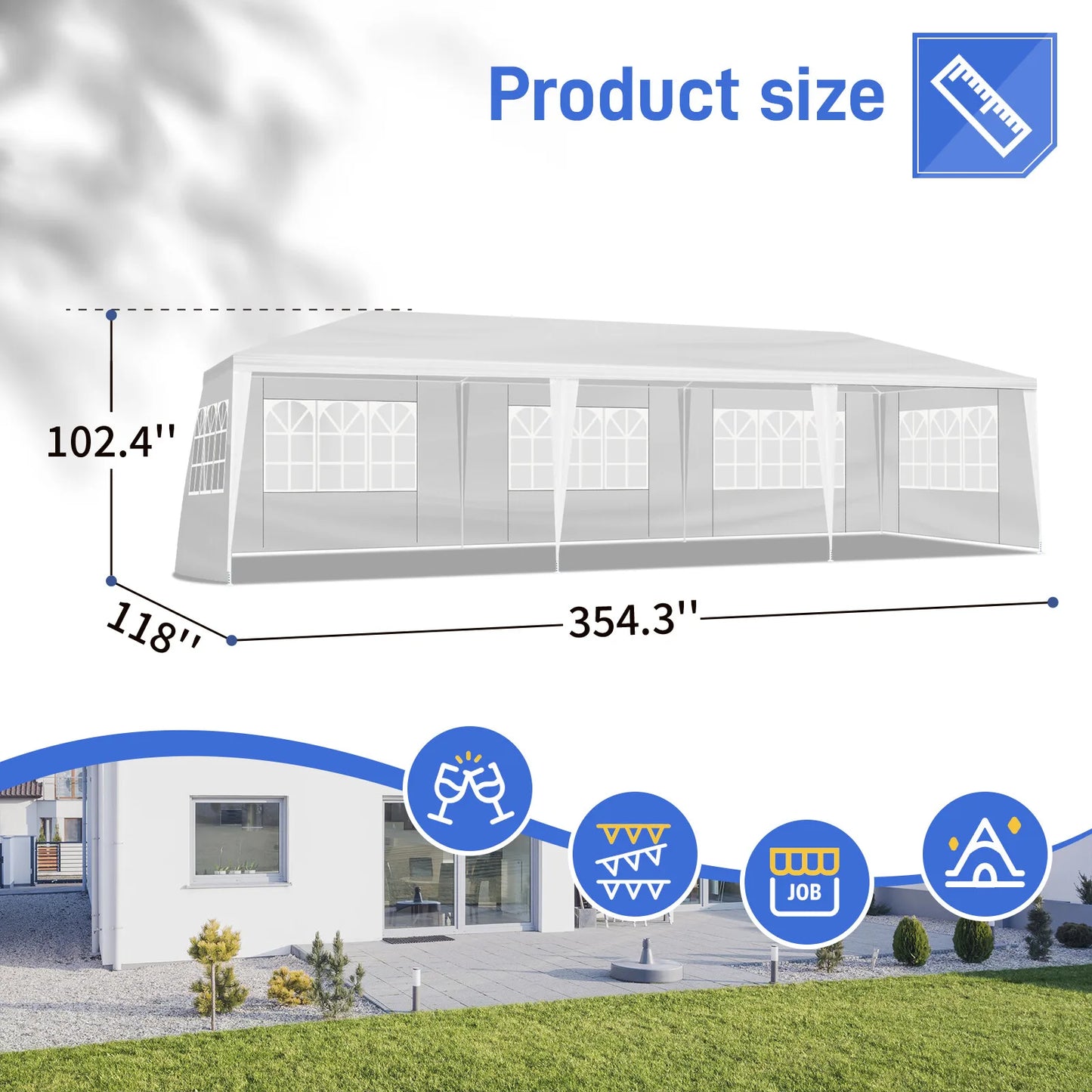10x30 FT Canopy Outdoor Wedding Party Tent Gazebo Pavilion With 5 Walls White