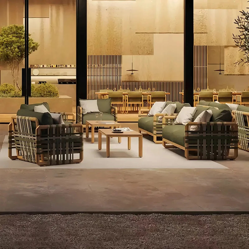 Outdoor solid wood sofa villa terrace rattan chair leisure combination furniture