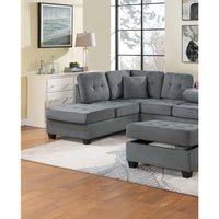 Dark Gray Plush Microfiber Living Room Furniture 3PCS Reversible Sectional Sofa Set Sofa w Cup Holder Reversible Chaise And Sto
