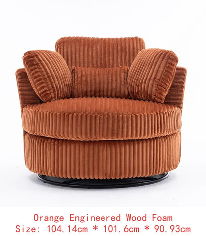 Oversized 360° Swivel Accent Chair, Modern Soft Plush Corduroy Round Barrel Chair for Living Room and Bedroom with Cushions,