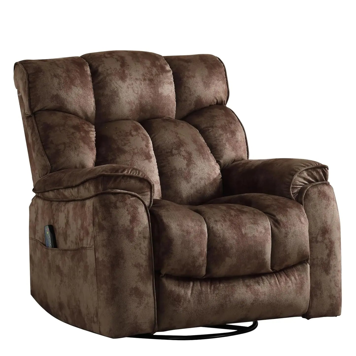 Oversized Rocker Recliner with Heat & Massage Manual Swivel Soft Fabric Brown, Customized
