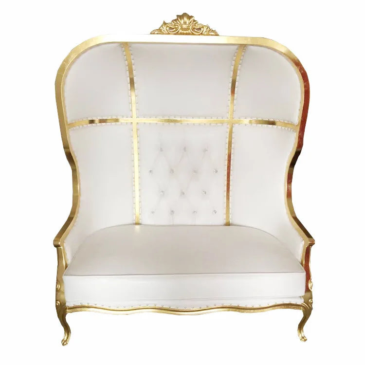 Gold Upholstered Classic Chaise Lounge Loveseat Comfortable Royal Throne Sofa  Wedding Chair Stainless Steel Chair Party ソファ