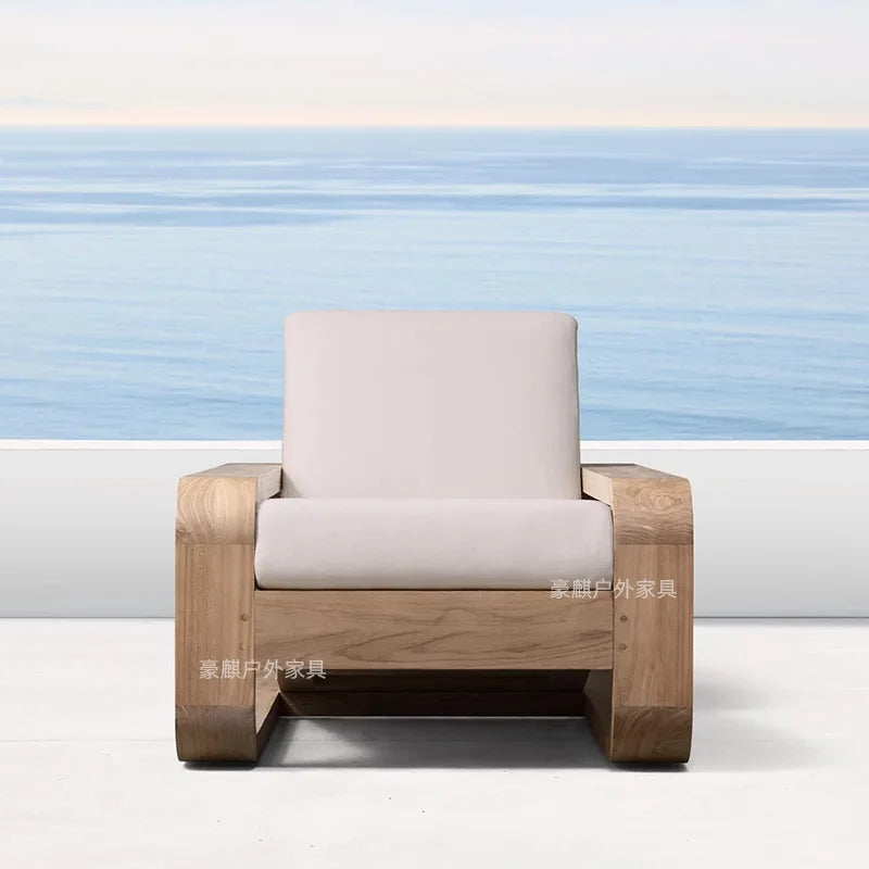 Nordic Outdoor Sofa Teak Sun Protection Waterproof Villa Garden Balcony Preservative Wood Outdoor Solid Wood Open-air Rattan Cha
