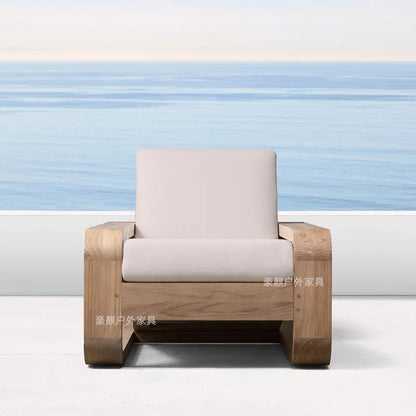 Nordic Outdoor Sofa Teak Sun Protection Waterproof Villa Garden Balcony Preservative Wood Outdoor Solid Wood Open-air Rattan Cha