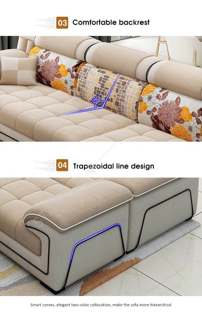 Modern Living Room Lounge 7 Seater U Shaped Sofa Set Furniture L Shape Sectional Couch Luxury Microfiber Fabric Modular Sofa