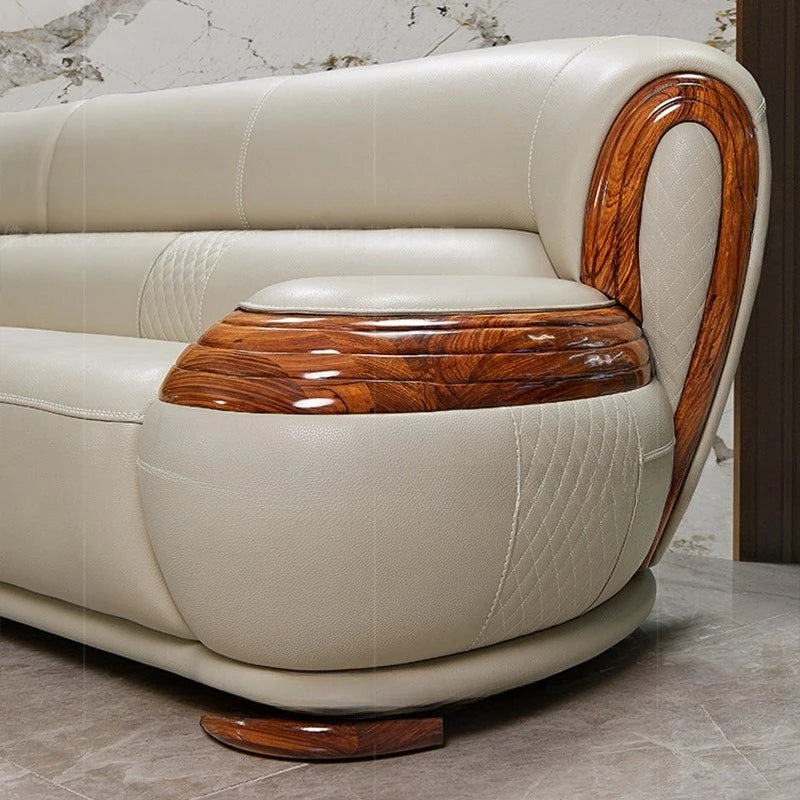 Modern ebony leather sofa first layer cowhide home simple new Chinese living room solid wood