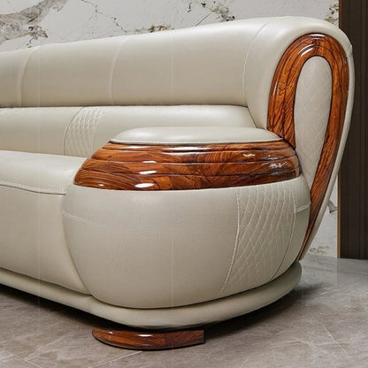 Modern ebony leather sofa first layer cowhide home simple new Chinese living room solid wood