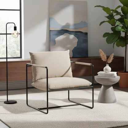 Modern Mid-Century Accent Chair, Upholstered Lounge Armchair with Metal Base & Removable Cushion for Living Room Bedroom Grey