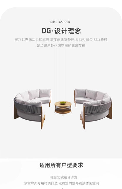 Outdoor circular sofa, rattan woven outdoor courtyard garden, villa restaurant, outdoor booth, anti-corrosion teak furniture