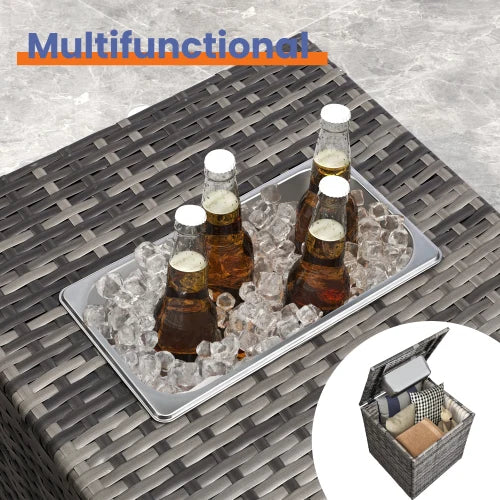 4 Piece Outdoor PE Wicker Furniture Set, Patio Gray Rattan Sectional Sofa Couch with Washable Cushions