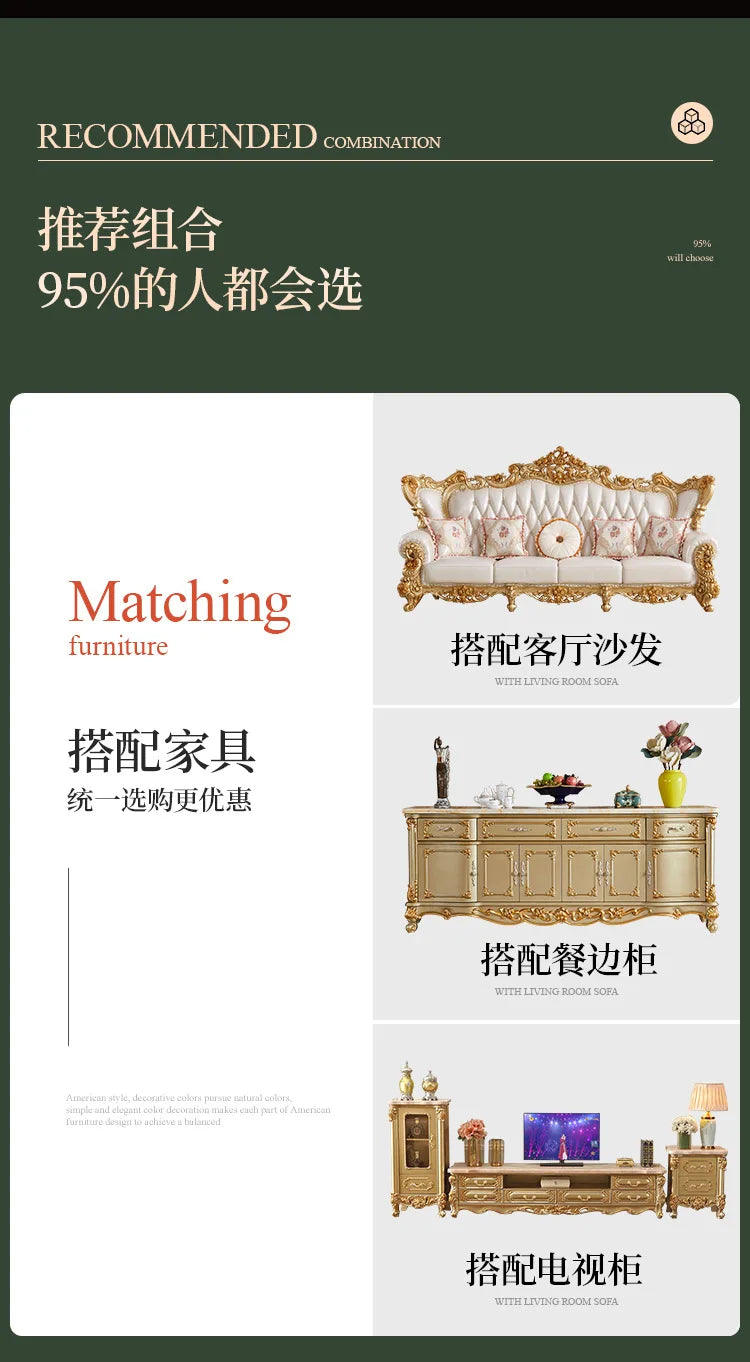 European dining table and chair combination glass surface classical luxury solid wood carving flower round table with turntable