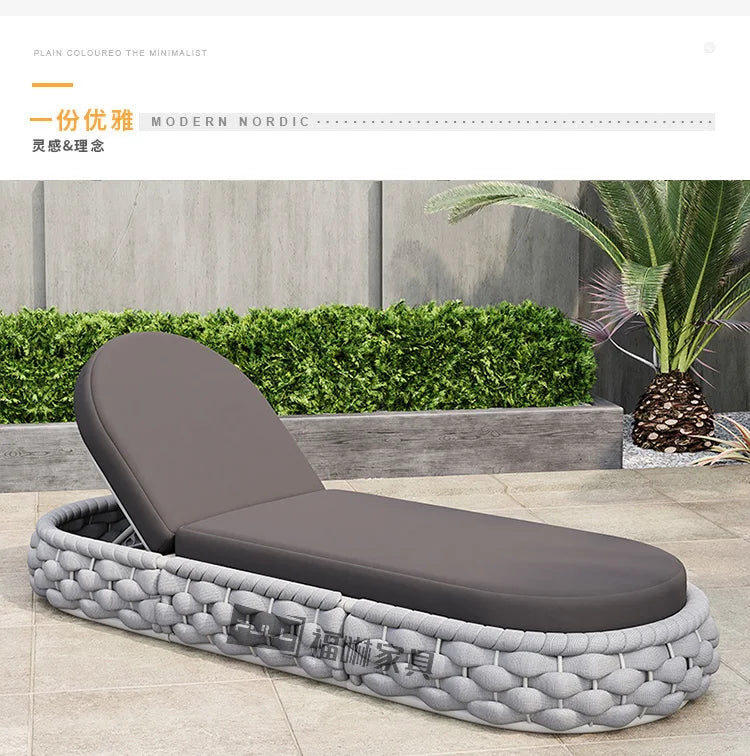 Outdoor Rattan Aluminum Alloy Lounge Bed Leisure Hotel Beach Open-Air Sofa Recliner Set