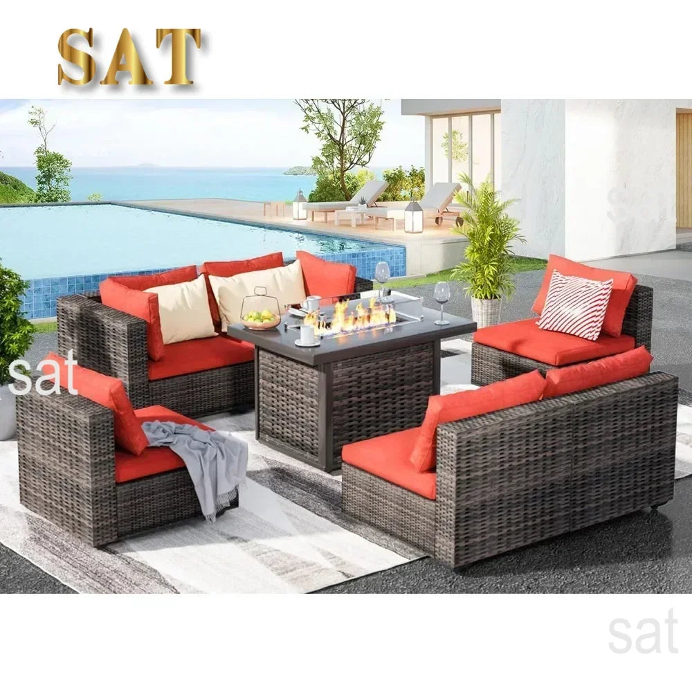 /Outdoor Furniture 7 Piece Sets with Fire Pit Table, Patio Couch Sectional with NoSlip Cushions and Cover, Outdoor Furniture S