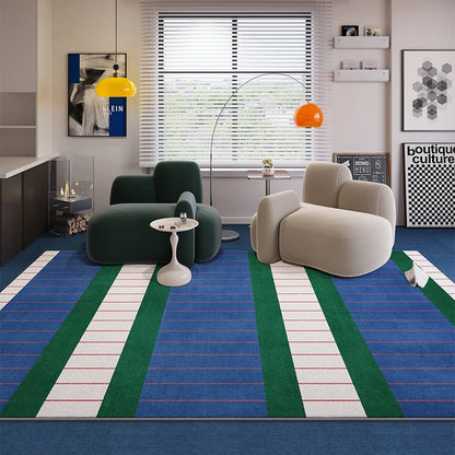 VIKAMA Blue Striped Living Room Rug Light Luxury Sofa Coffee Table Mat Retro Bedroom Lounge Large Area Carpet Home Decor