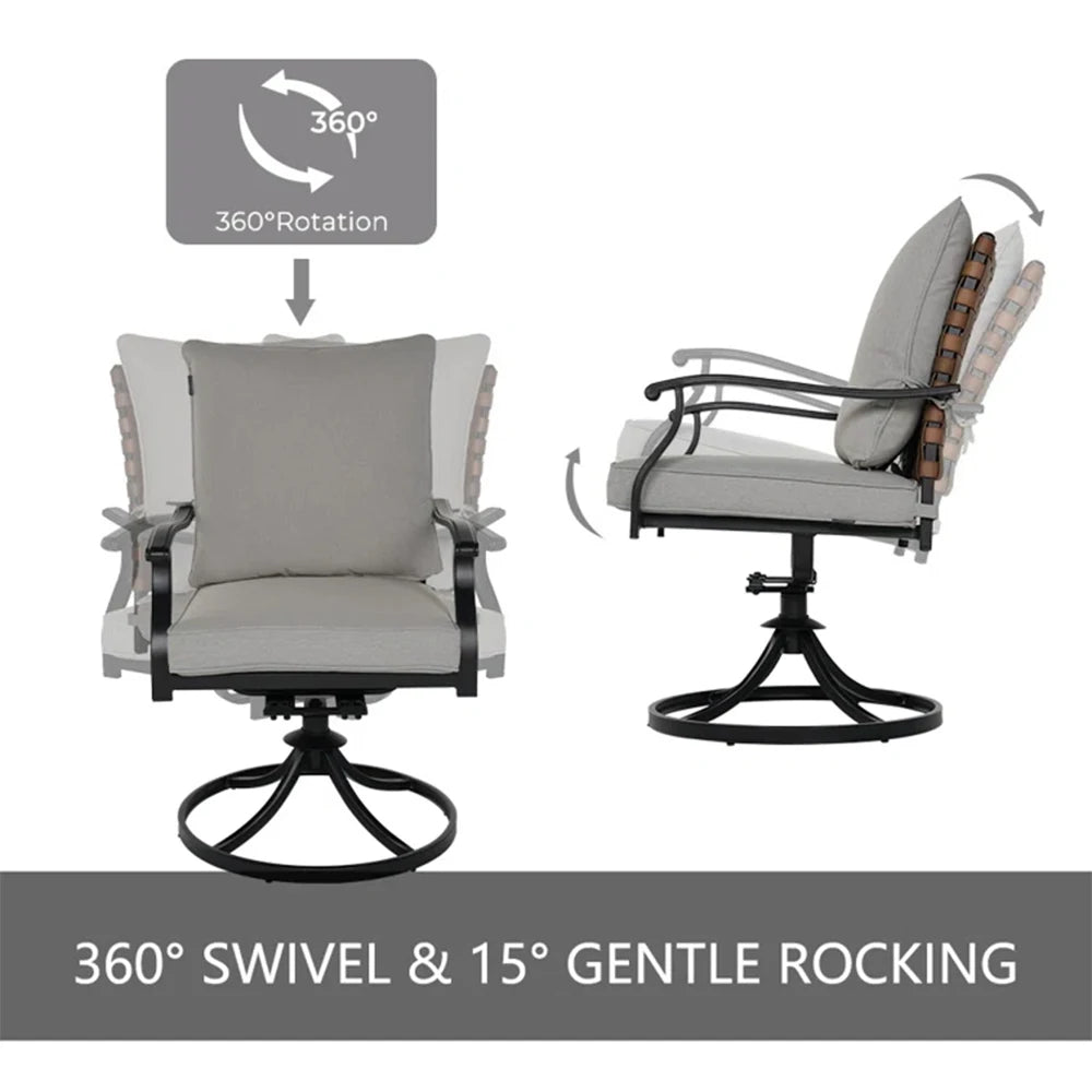 2-Piece Outdoor Dining Chair Set, 2 Leather-Look Wicker 360-Degree Swivel Patio Chair