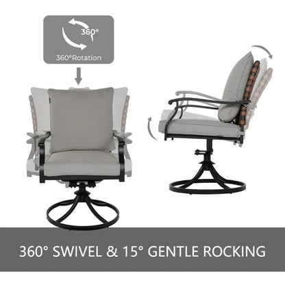 2-Piece Outdoor Dining Chair Set, 2 Leather-Look Wicker 360-Degree Swivel Patio Chair